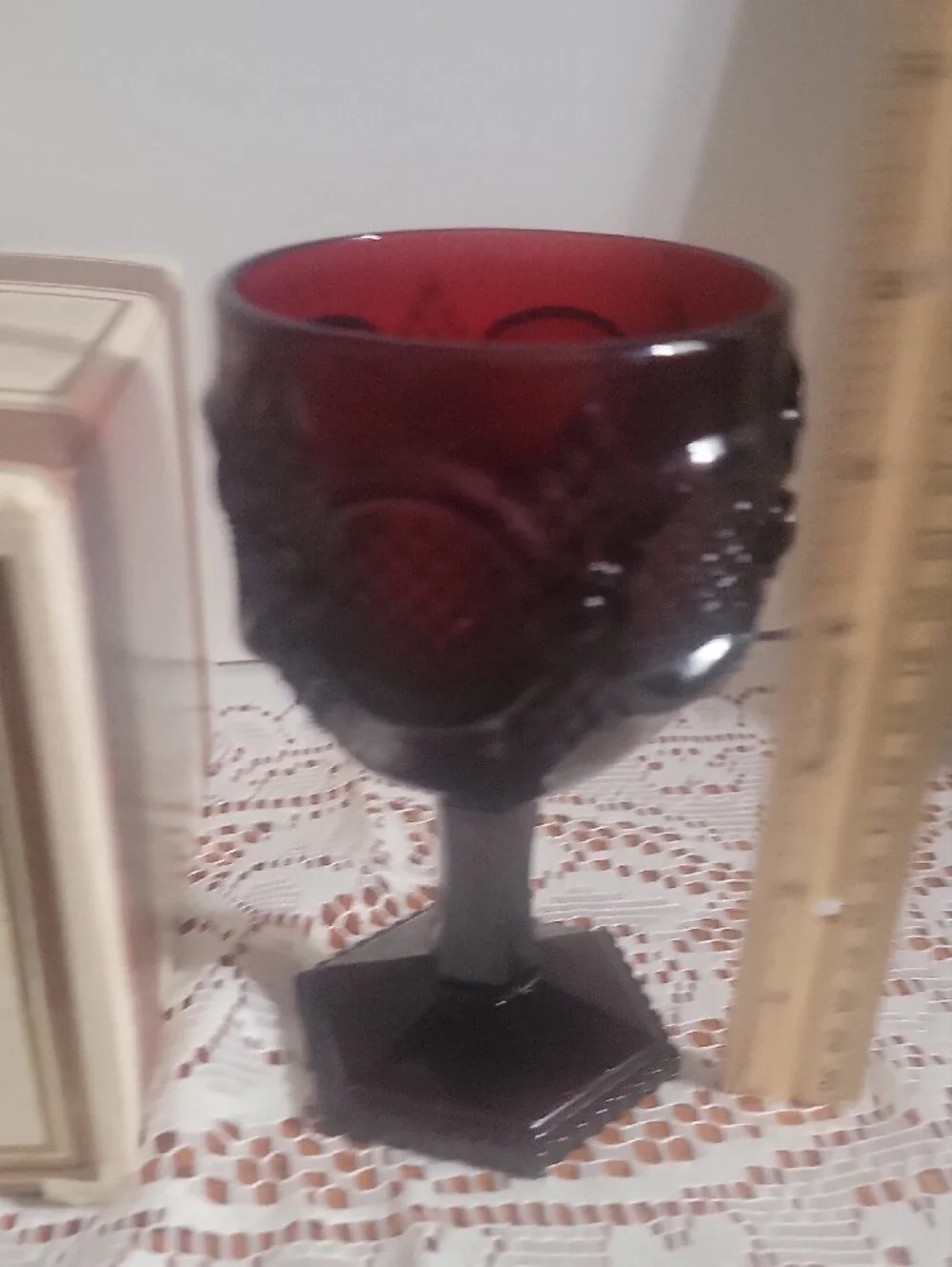 Avon 1876 Cape Cod Collection Deep Ruby Red WaterGoblet /Candle Holder